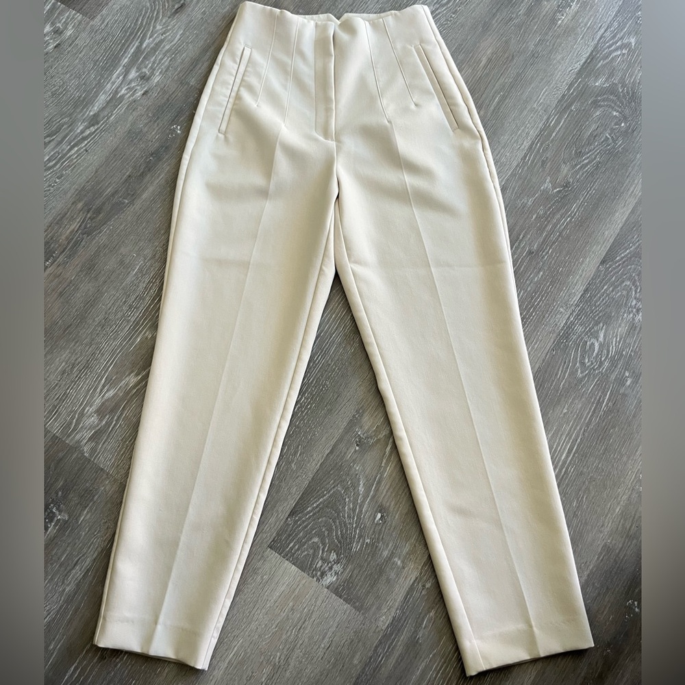 Zara Off-White High-Waist Tailored Trousers